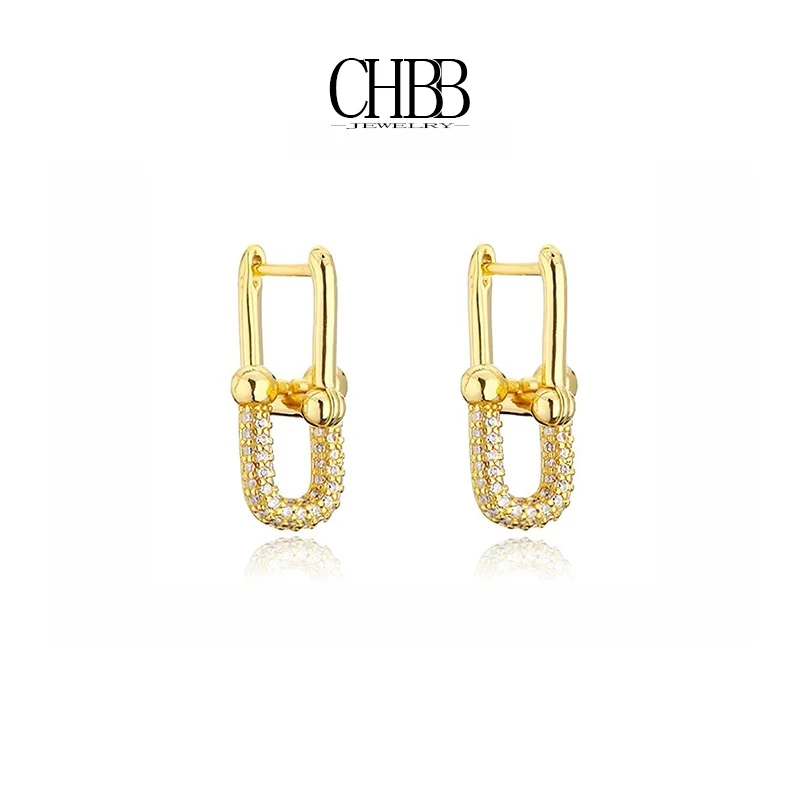 橙画 合金耳饰 高定K金时尚满钻马蹄扣耳环金色百搭轻奢耳钉小众