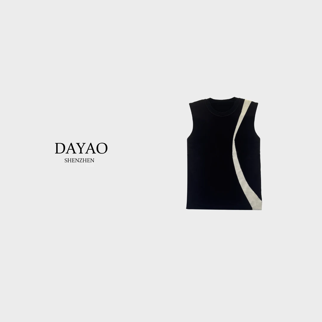 「DAYAO」25s 百搭纯色毛针织衫女装无袖夏修身型拼色上衣WYS25325