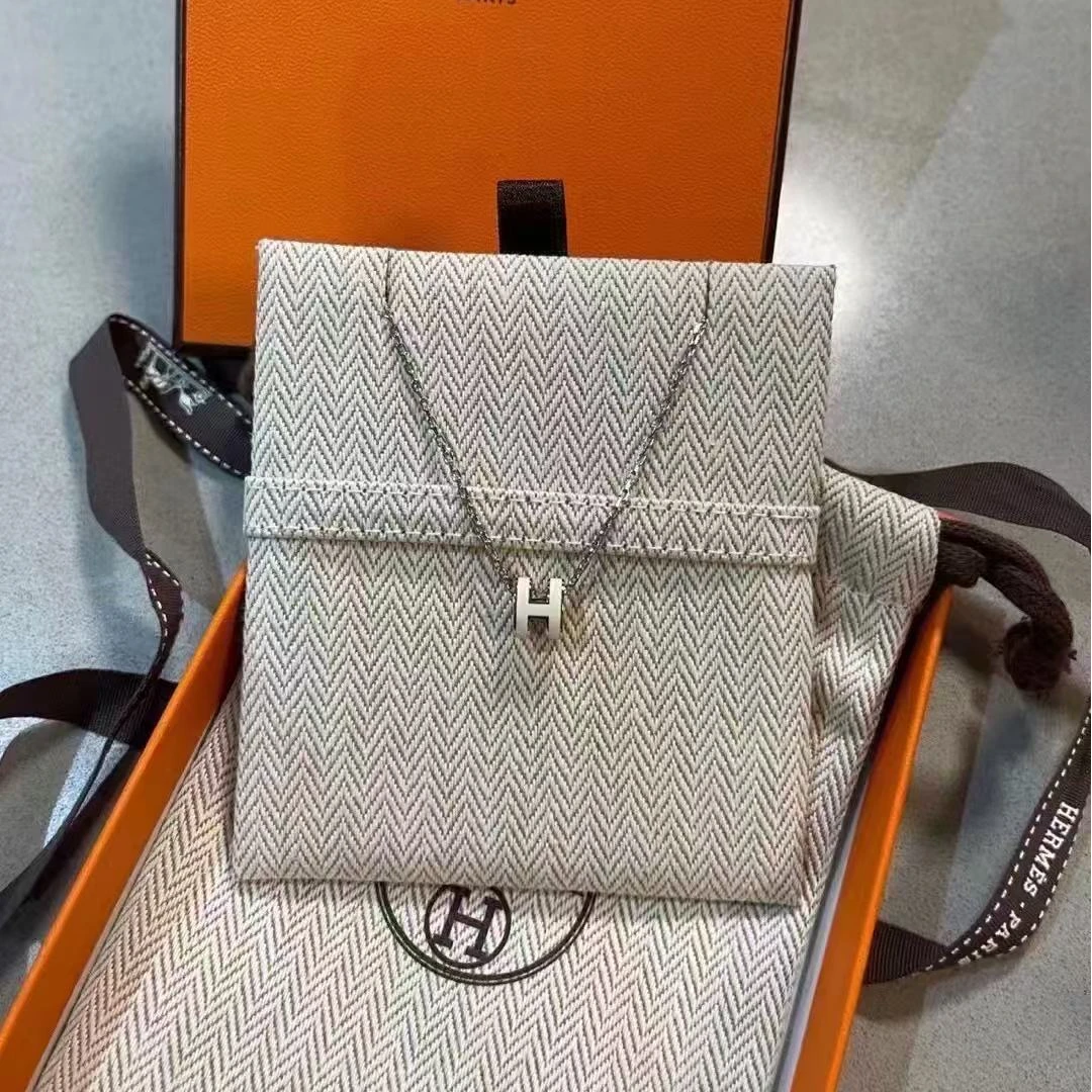 未使用 Hermes/爱马仕 蔚蓝/白银 mini pop h 项链