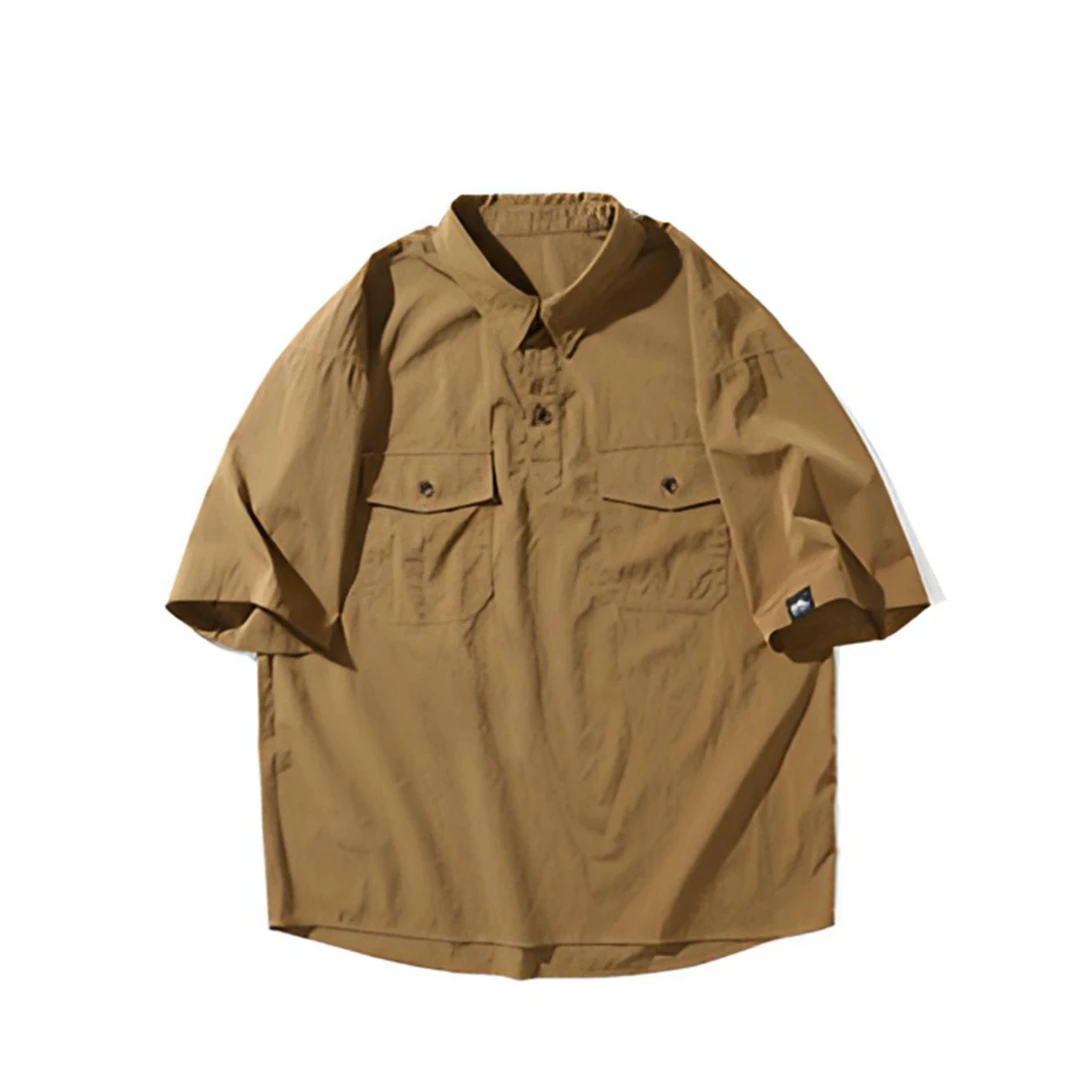 夏季潮牌加大码套头工装翻领短袖衬衫男夏新款宽松衣服POLO衫CS11