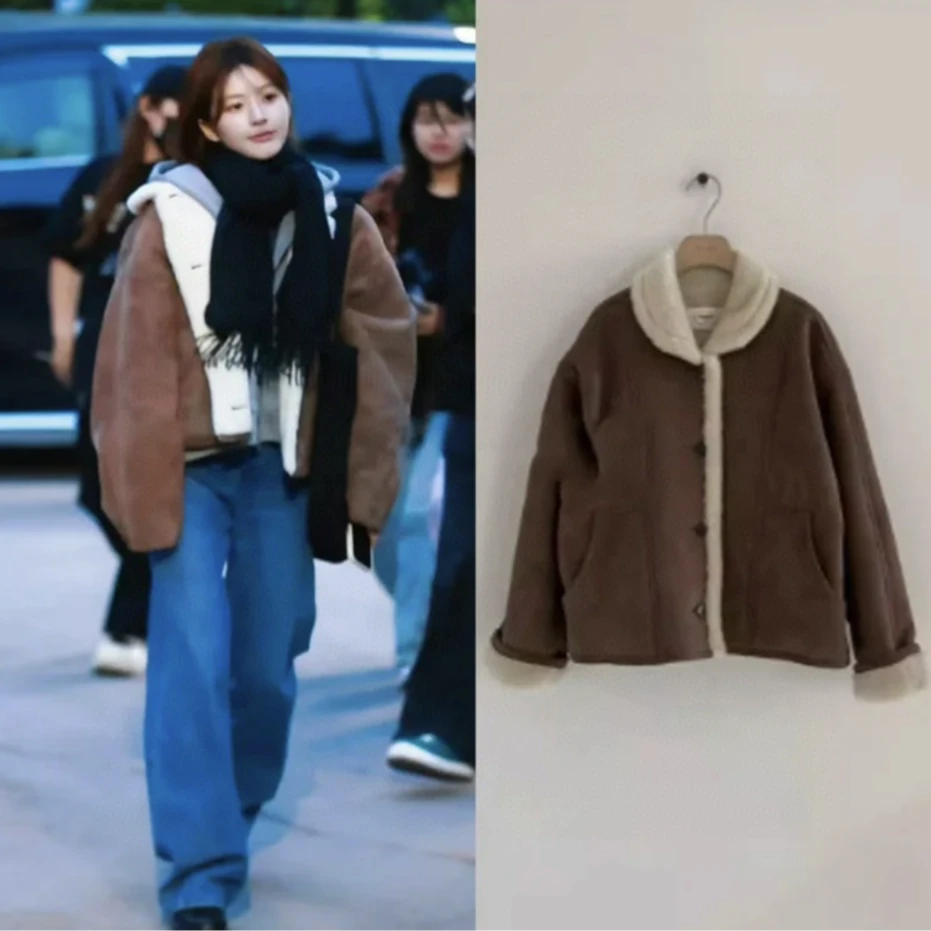 【露思同款】皮毛一体外套！复古土棕色系冬季氛围感十足-KK1211