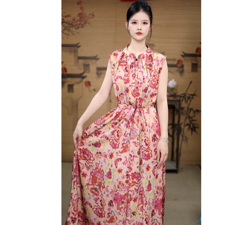 【 七七 无袖】·女装碎花裙瘦连衣裙气质长裙无袖8912-22