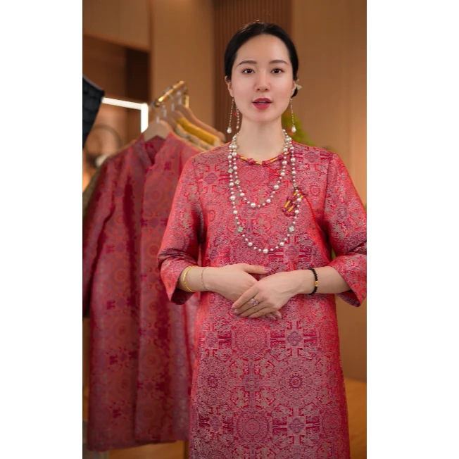 2025新款新中式国风古韵提花改良薄款连衣裙-2025A0018-桃桃