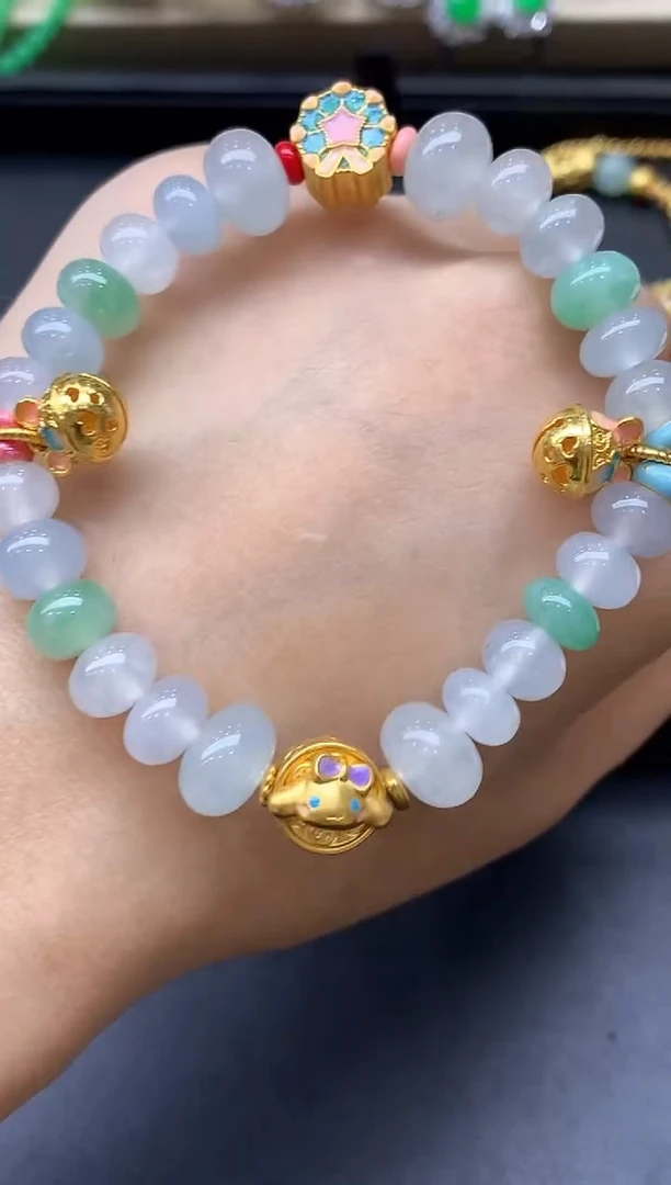 足金镶嵌手链翡翠447-中国好珍宝