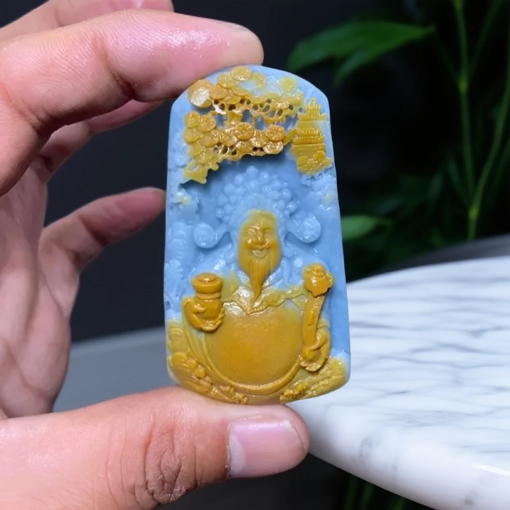 天然黄翡山水财神挂件毛货买断抛光3天