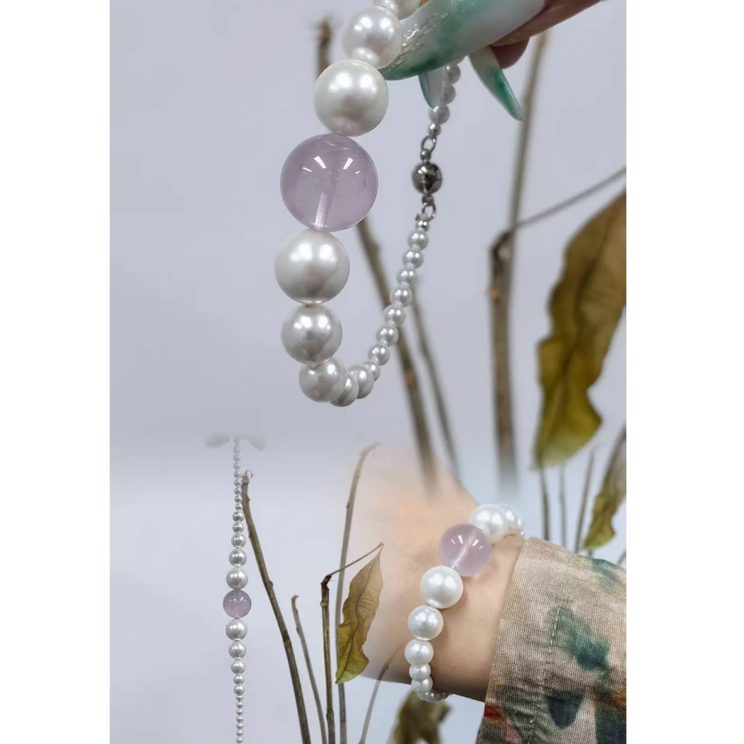 CB4674【少女心事】马粉 贝珠  百搭水晶手串