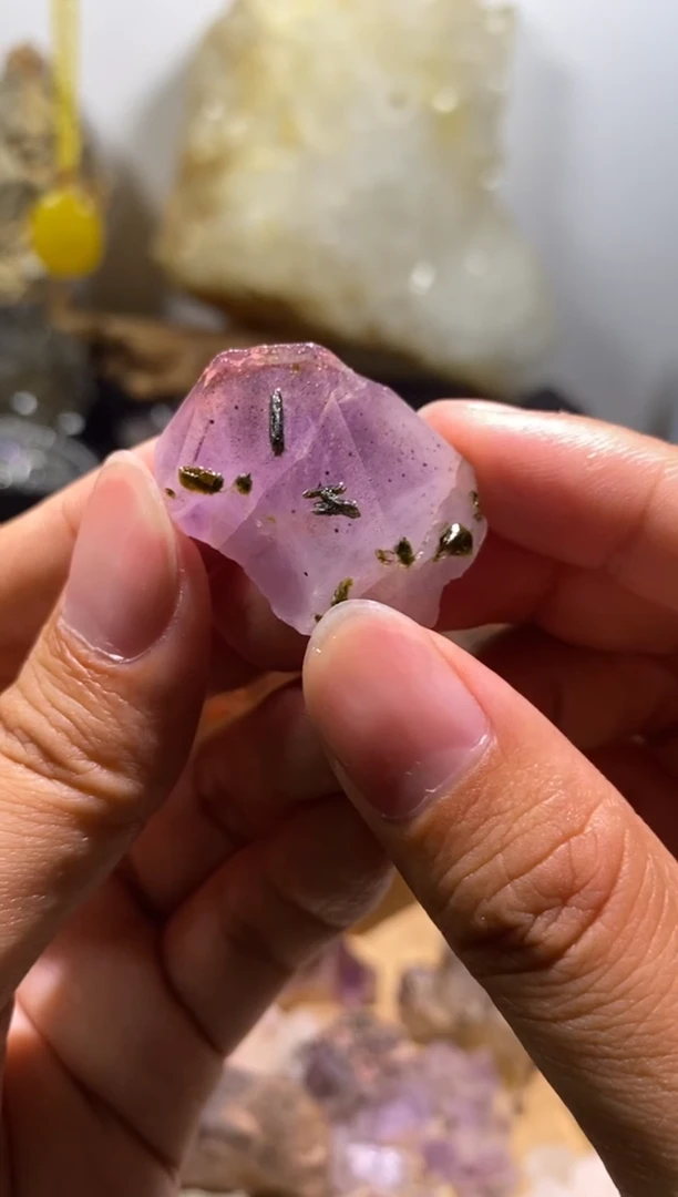 水晶珠宝半成品未镶嵌46号四川紫色花园水晶+绿帘石