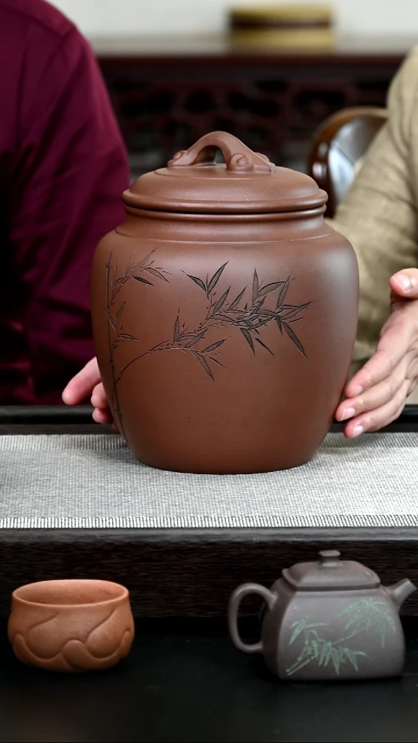 紫砂茶叶罐捷*特茶仓 吴定国刻绘