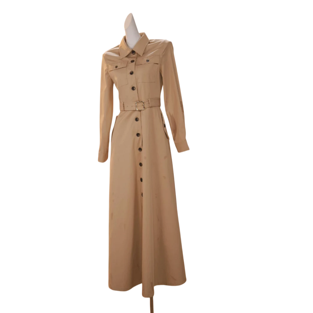 【可可专属】塞尚几何 秋季新款宽松通勤风气质风衣款连衣裙-HZ1001