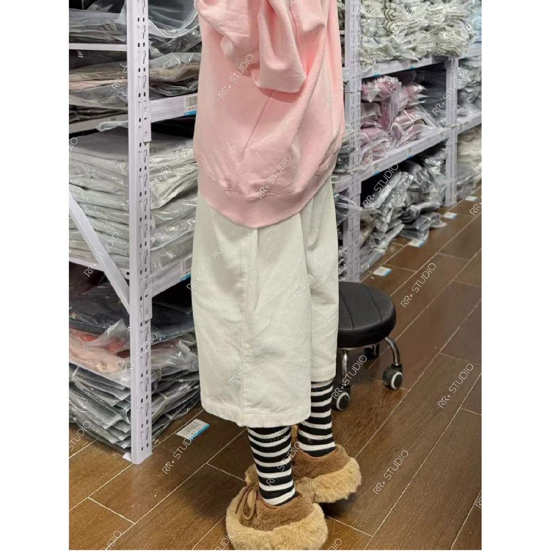 20763日系灯芯绒阔腿宽松九分裤女简约纯色百搭休闲裤