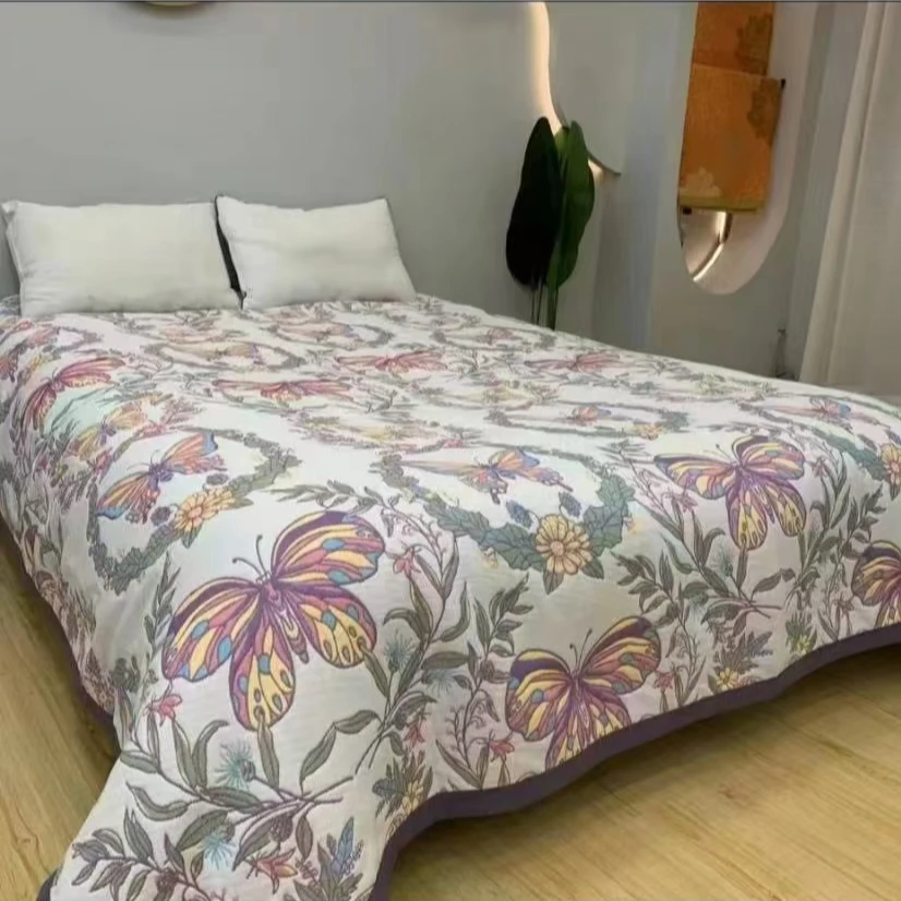 纱布盖毯天丝四季毯--花环福蝶230*250