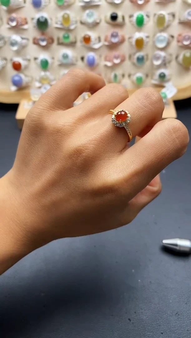 银S925镶嵌戒指翡翠缅甸天然A货翡翠2 5-6