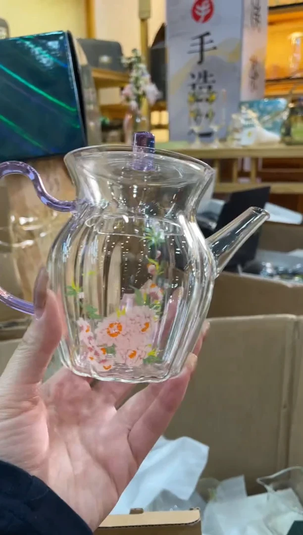 手工艺品玻璃点翠壶紫把桃花