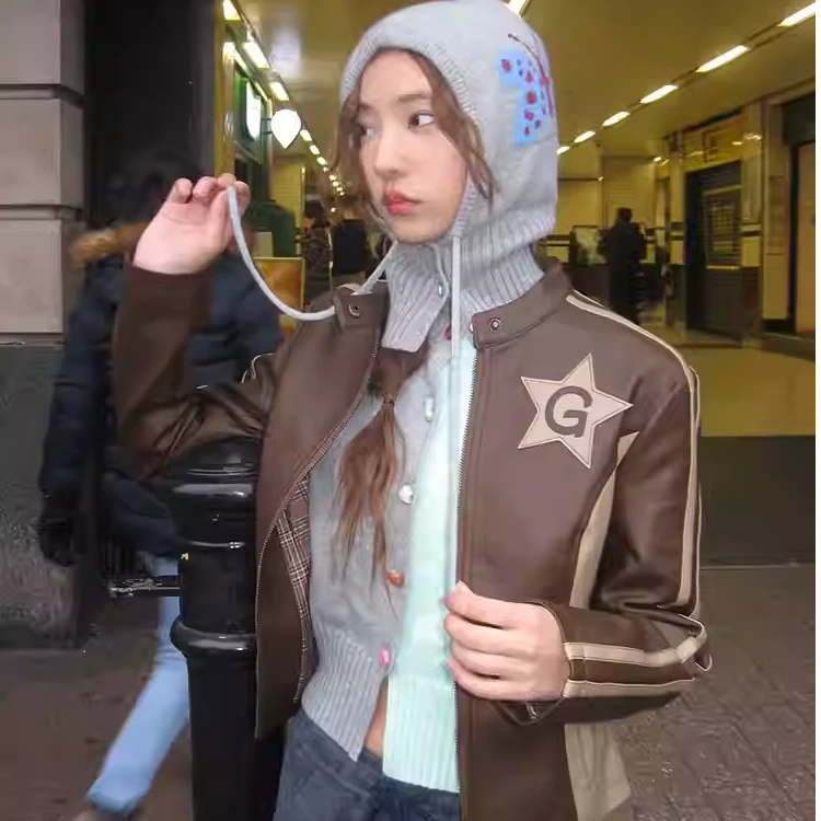 自播 MOF礼物商店 辣妹短款外套女星星复古夹克美拉德皮衣