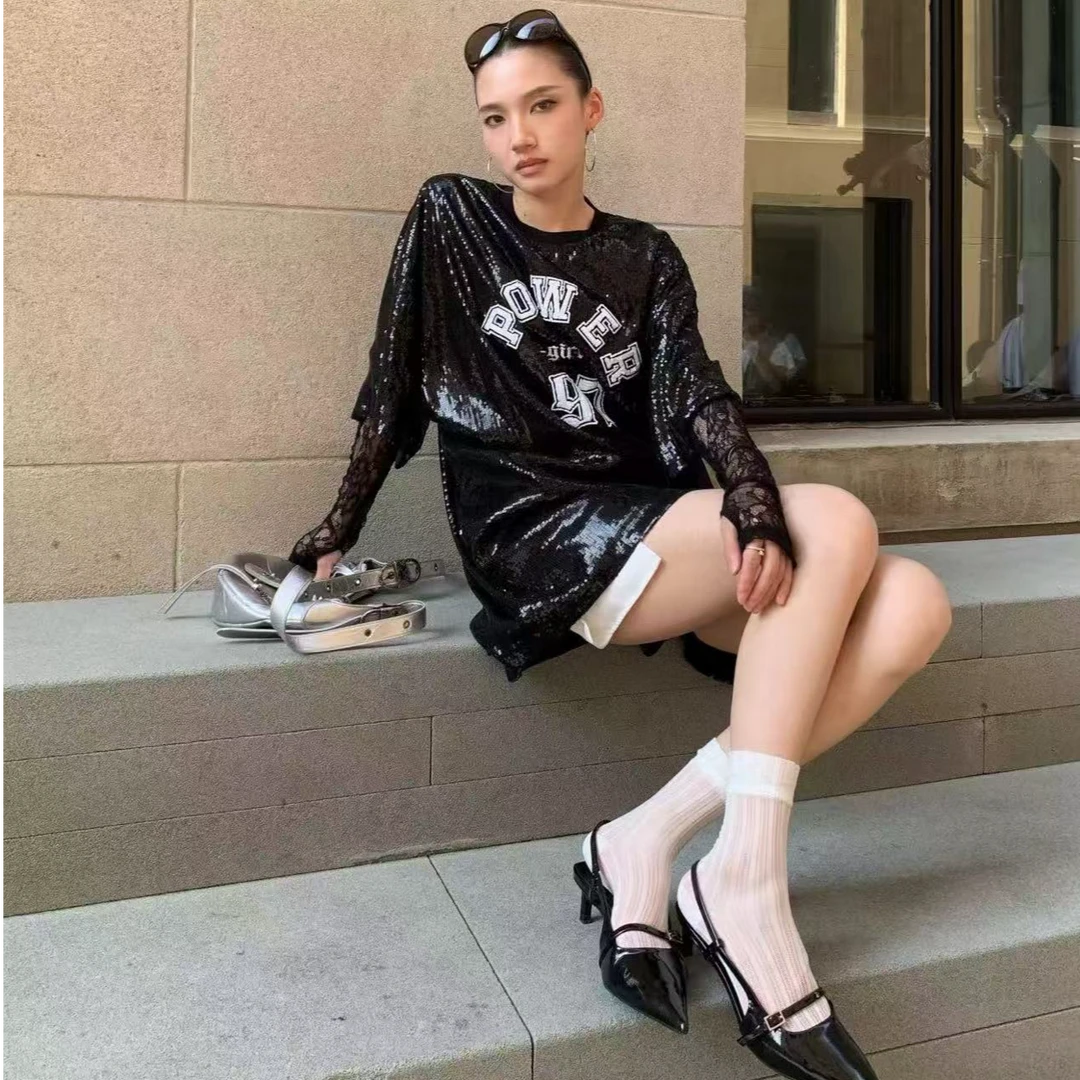 UTUH 重工珠绣黑色T恤裙小众女装气质上衣连衣裙