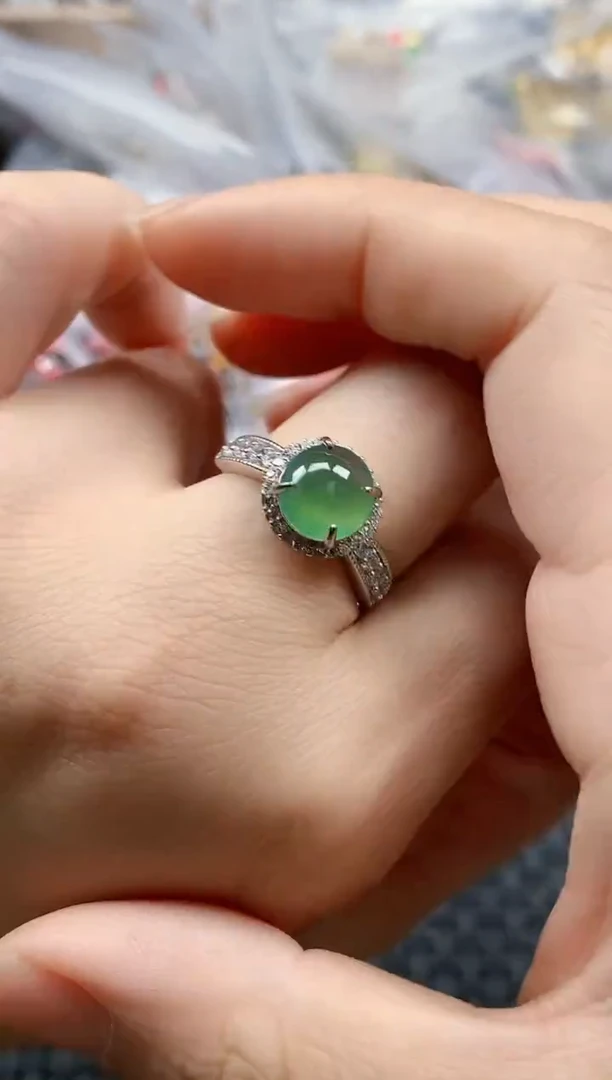 银S925镶嵌戒指翡翠天然A货缅甸翡翠