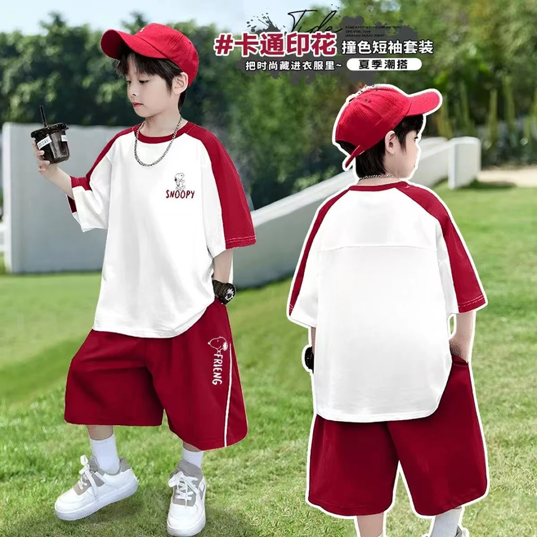 2025夏季男童中大童休闲套装两件套短袖潮流T恤短裤运动百搭KS