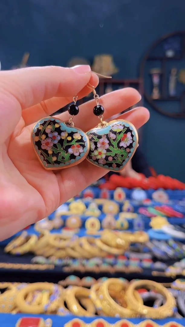 【闪购商品】非遗绝技 景泰蓝心形耳环