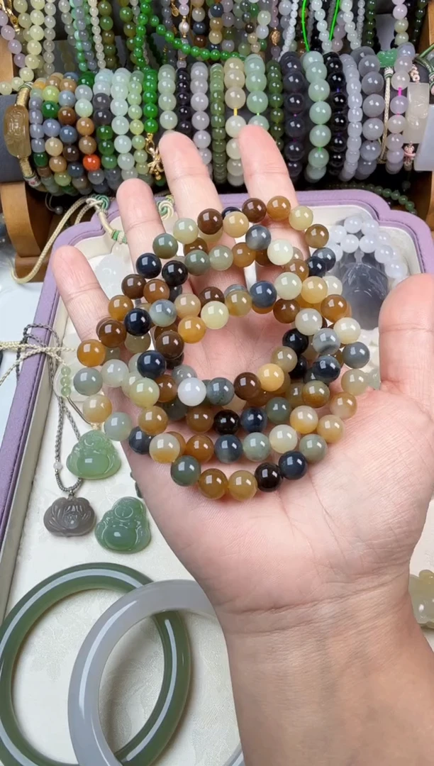 手串未镶嵌和田玉楼兰三色8mm手串多样性发其一