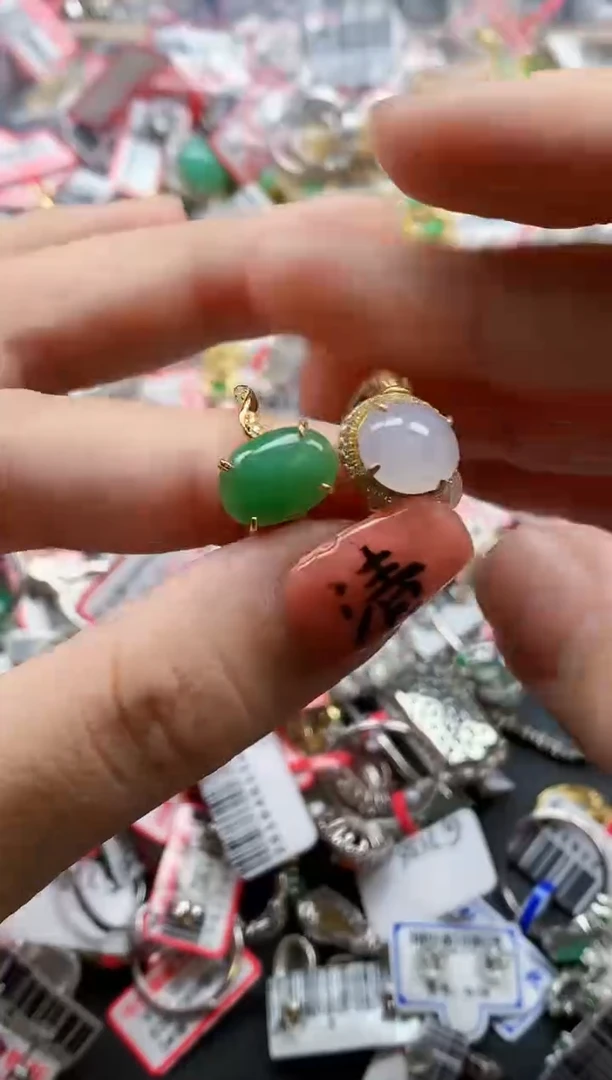 银S925镶嵌戒指翡翠天然A货缅甸翡翠