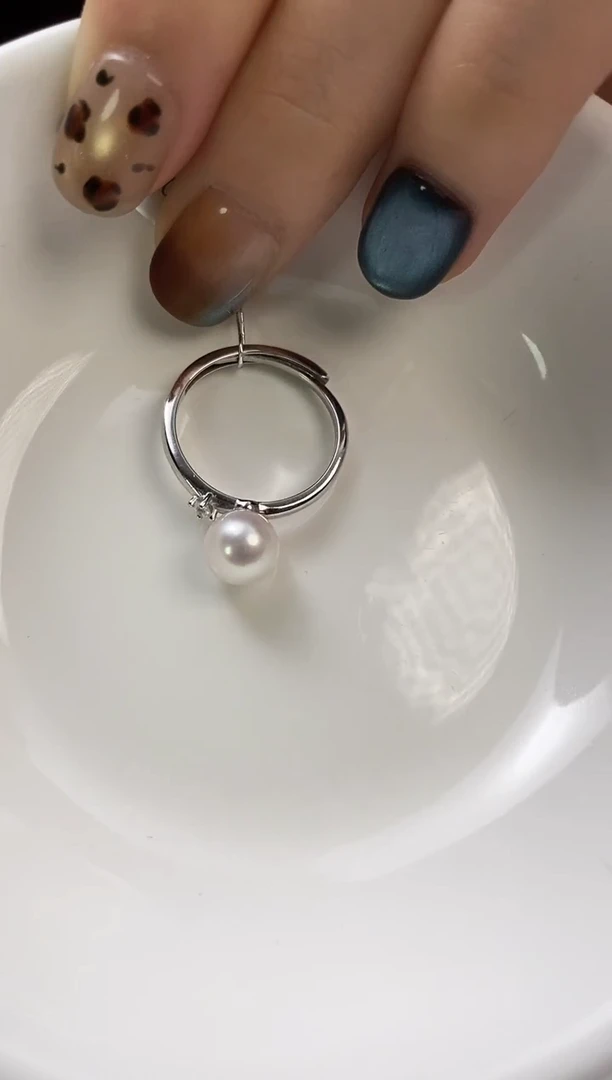 银S925镶嵌戒指海水珍珠Akoya海水珍珠戒指7-7.5