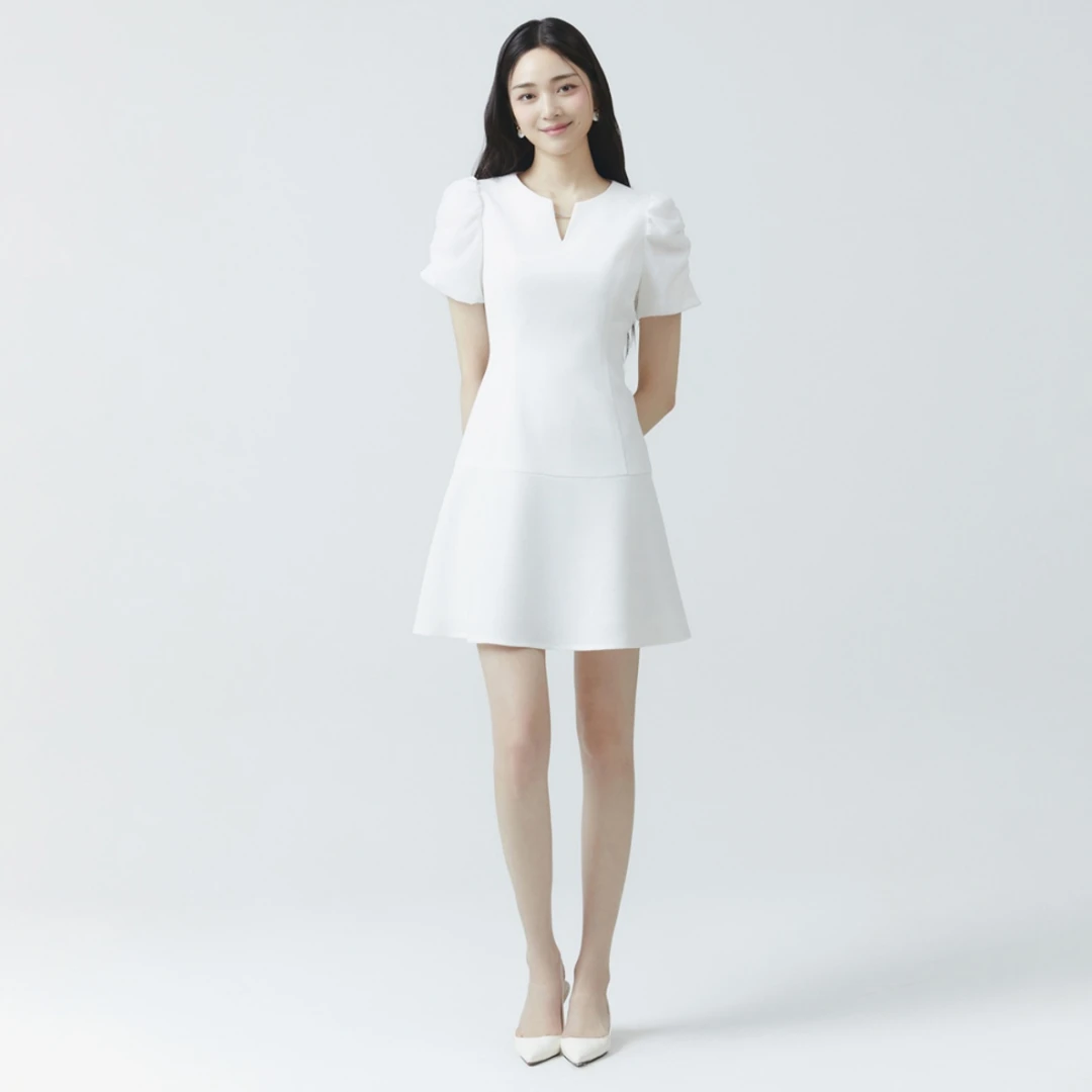 【胖虎家】韩系品牌 春季新款 I 轻奢褶皱喇叭袖设计短款连衣裙