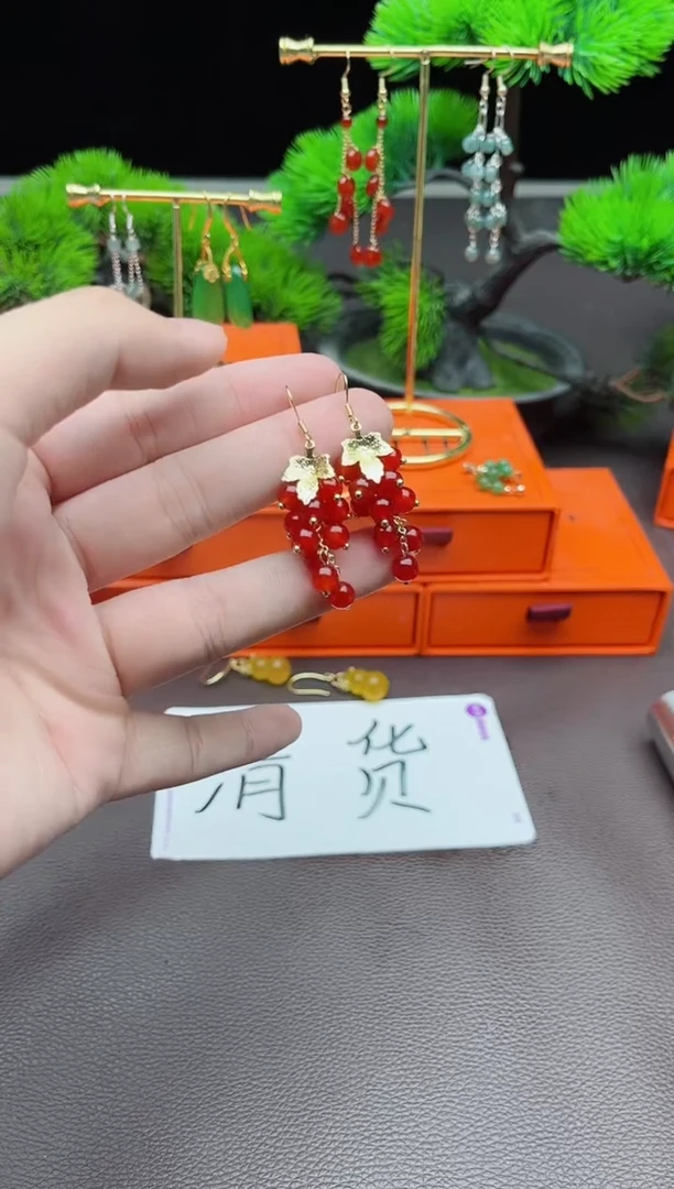 玛瑙/玉髓耳饰银S925镶嵌207