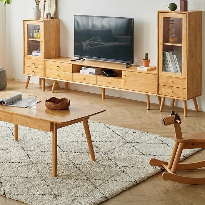 北欧实木电视柜茶几组合现代简约客厅墙柜胡桃色储物柜小户型地柜