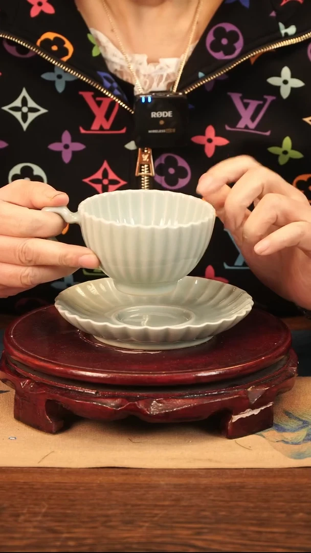 青瓷 粉青 菊瓣 咖啡杯
