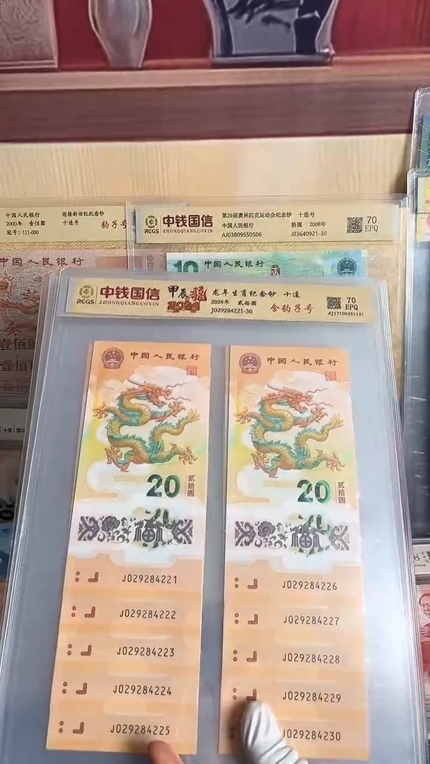 塑料龙年生肖纪念钞十连带豹子号
