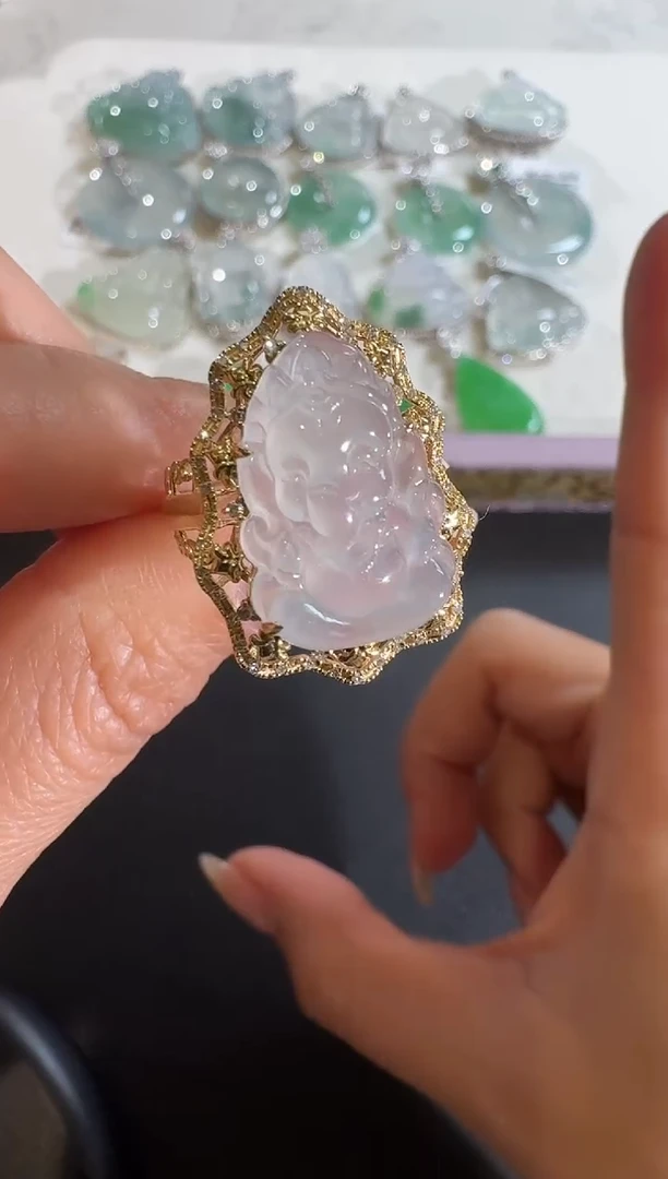 【闪购商品】翡翠戒指18K金镶嵌【源头工厂】钻石镶嵌象神