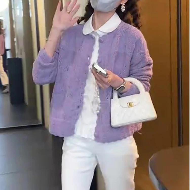 设计感镂空花边简约糖果色针织开衫女春季新款甜美风减龄百搭上衣