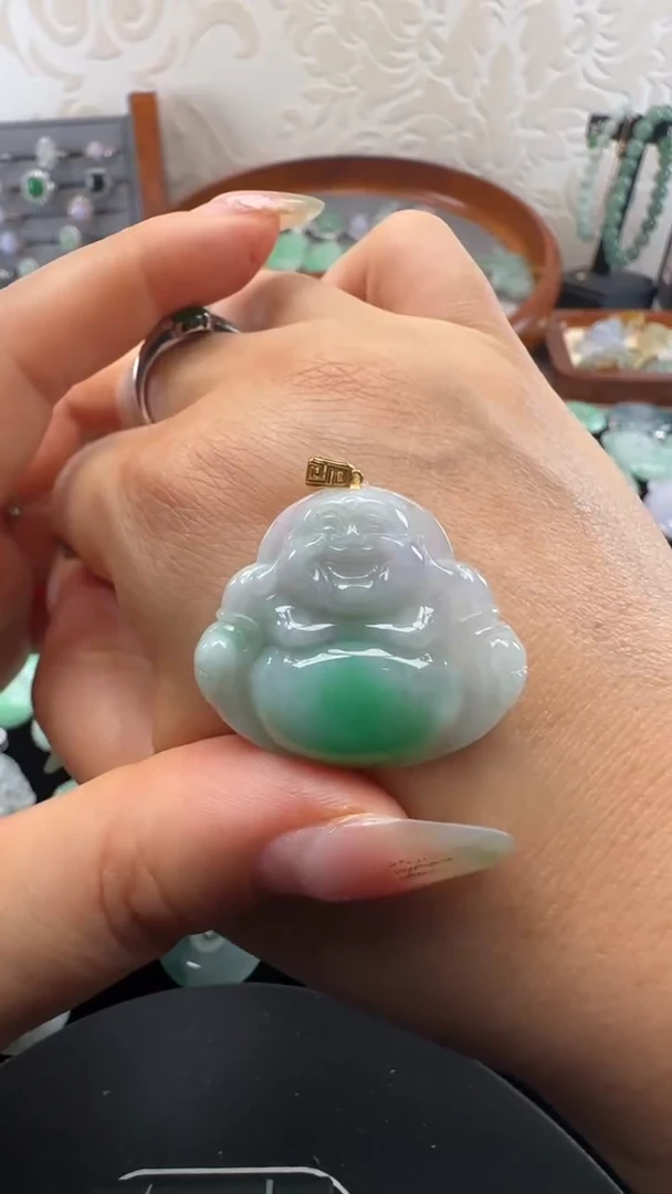 吊坠(不含链)18K金镶嵌翡翠佛公