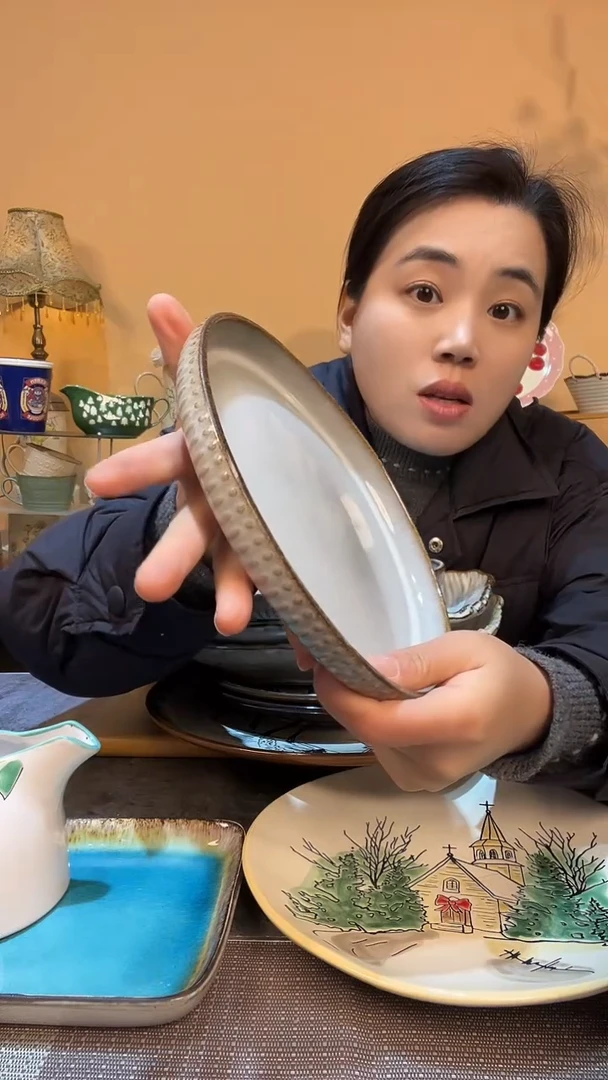 瓷片8英寸复古凸底盘 微瑕介意勿拍