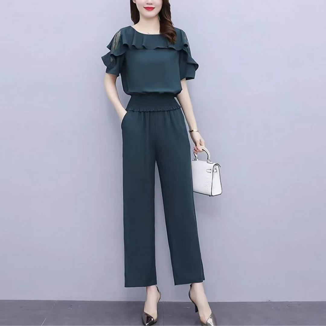 大码女装2024新款微胖mm遮肉显瘦休闲套装夏装搭配一整套609