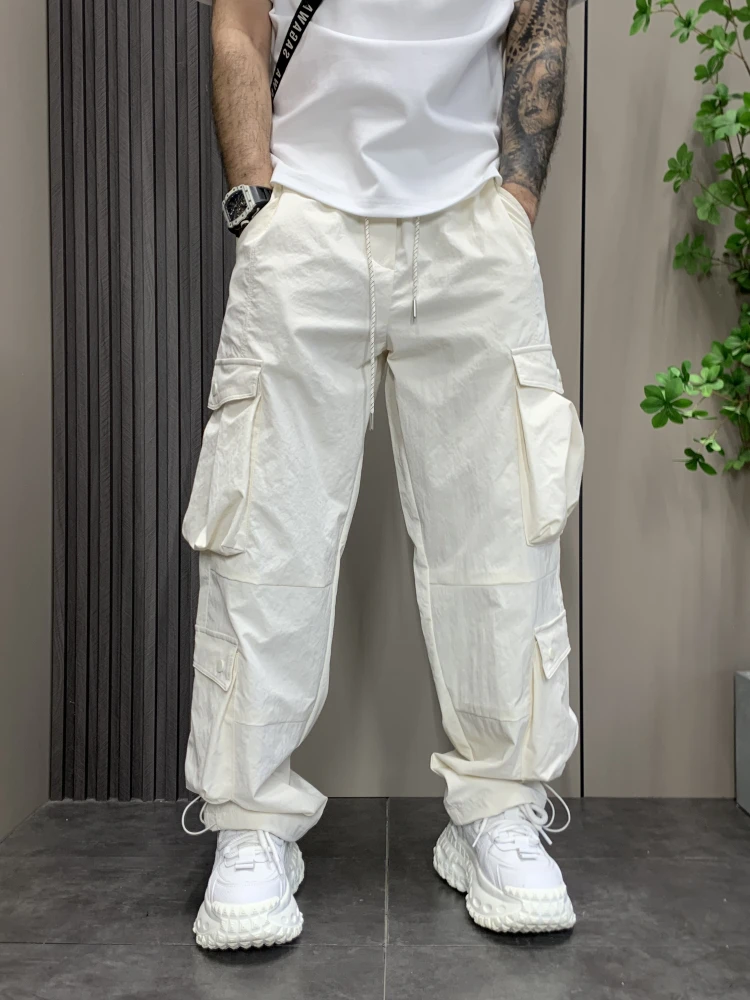 美式潮牌男士直筒休闲裤宽松弹力弯刀裤春秋新款多口袋工装长裤