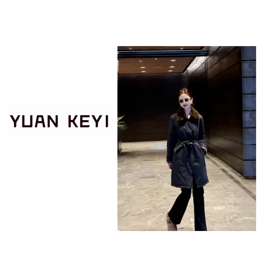 YUANKEYI 90白鹅绒可拆卸水貂毛皮领鹅绒服轻装滑