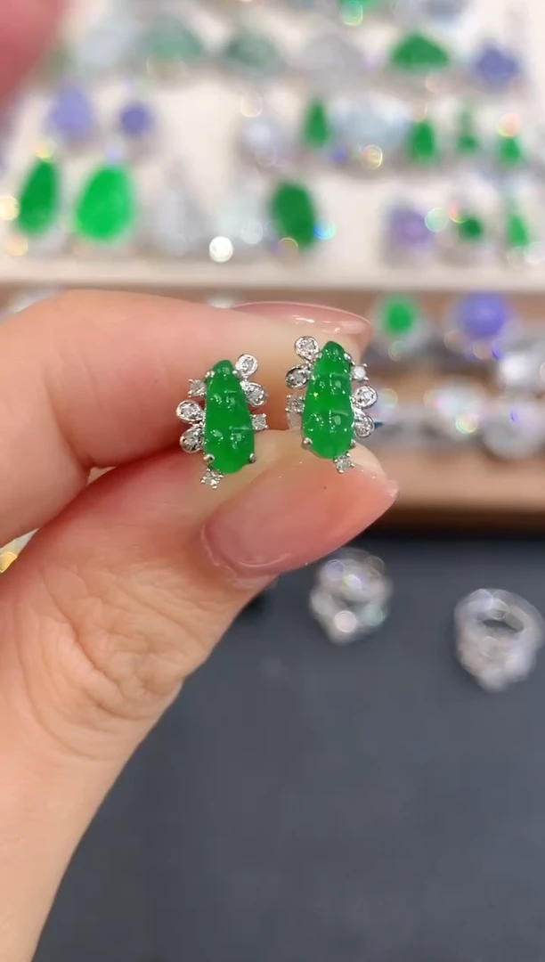 18K金镶嵌翡翠耳饰a77多样性一件发货