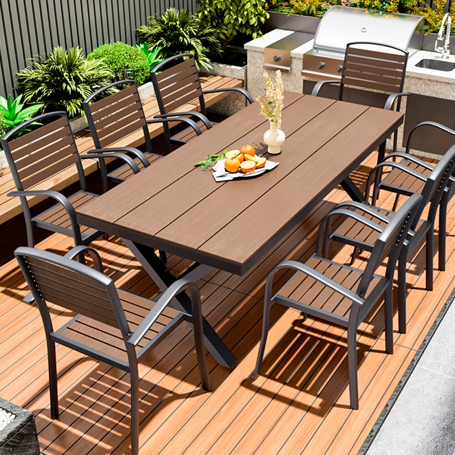 户外桌椅组合休闲防腐塑木桌椅套装别墅庭院花园咖啡厅外摆桌椅