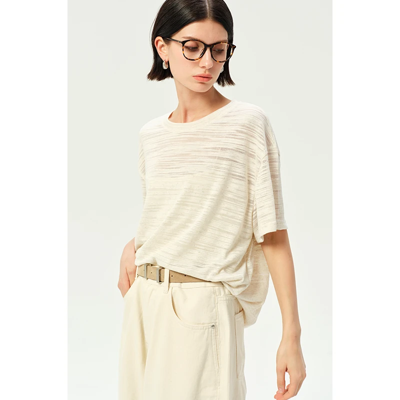 HERLAND她地 【观自在】早春薄款休闲圆领T恤高腰休闲裤半身裙套装