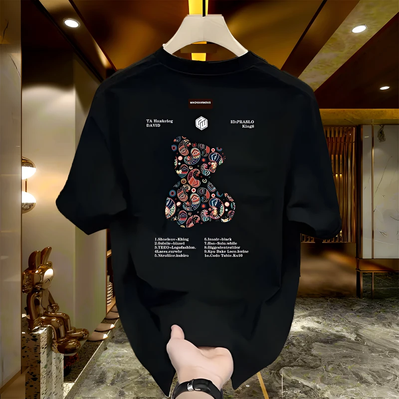 美式痞帅重磅纯棉短袖T恤-腰果花熊青年男女潮牌街头宽松