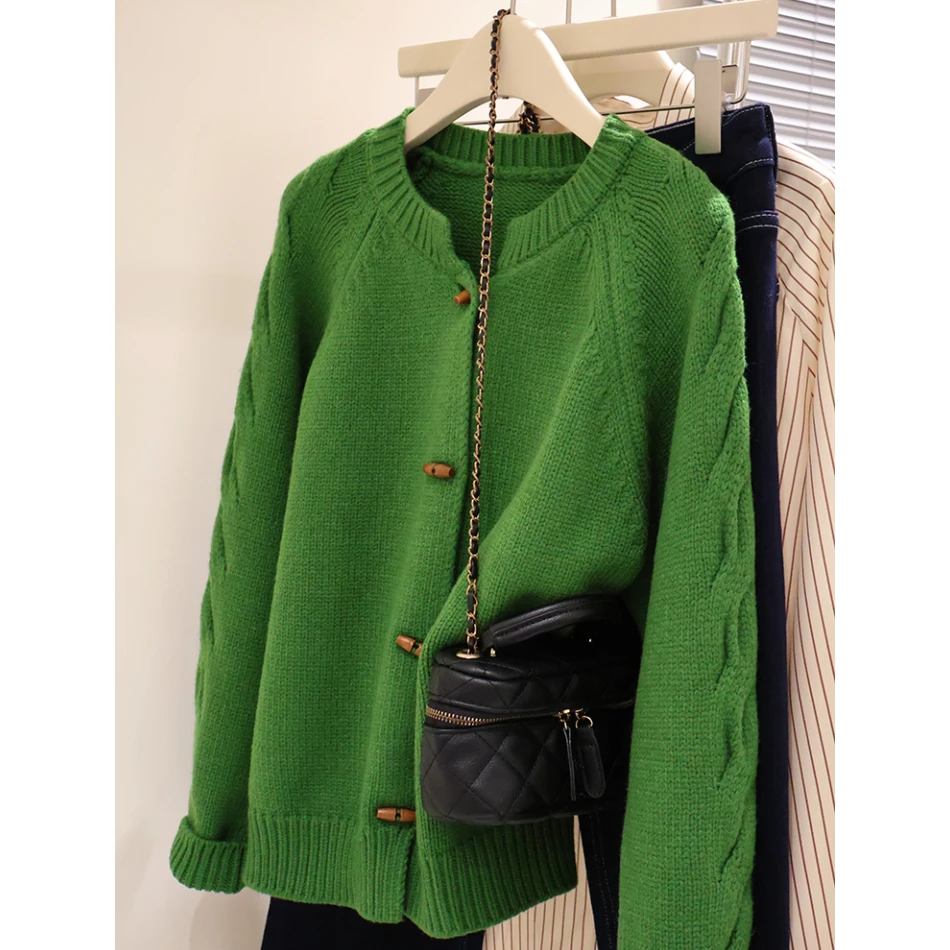 3012【高级感牛角扣开衫】春季新款气质毛衣慵懒风女士上衣