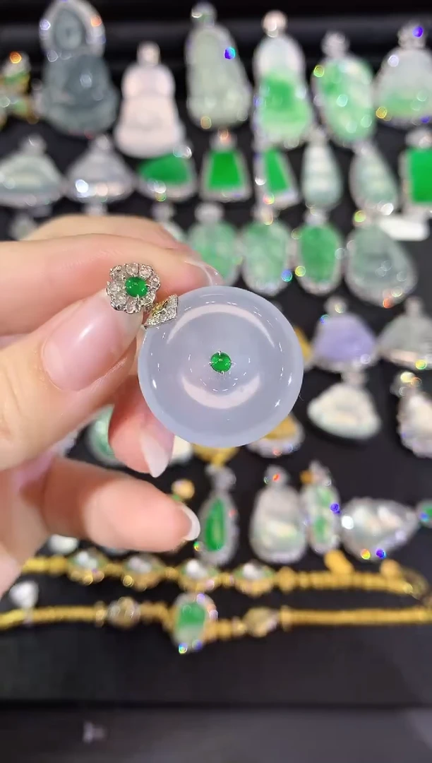 吊坠(不含链)18K金镶嵌翡翠13-扣子