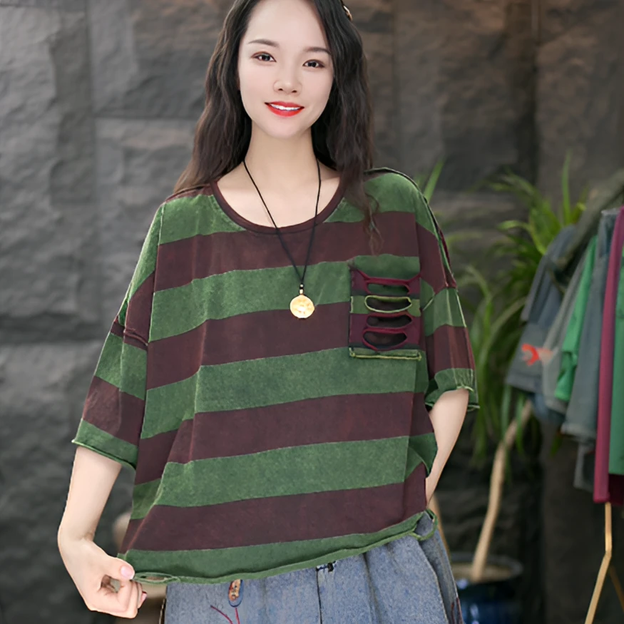 JJ圆领落肩袖短袖做旧拼接常规T恤夏季时尚休闲百搭复古