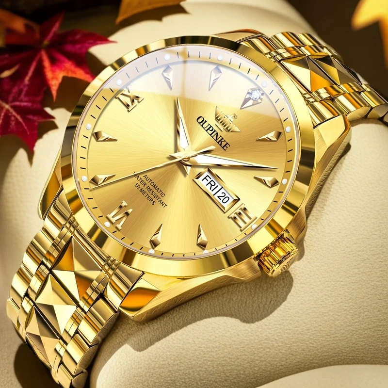 欧品客名表经典全自动简约带真钻奢华高档时尚机械手表男款3306