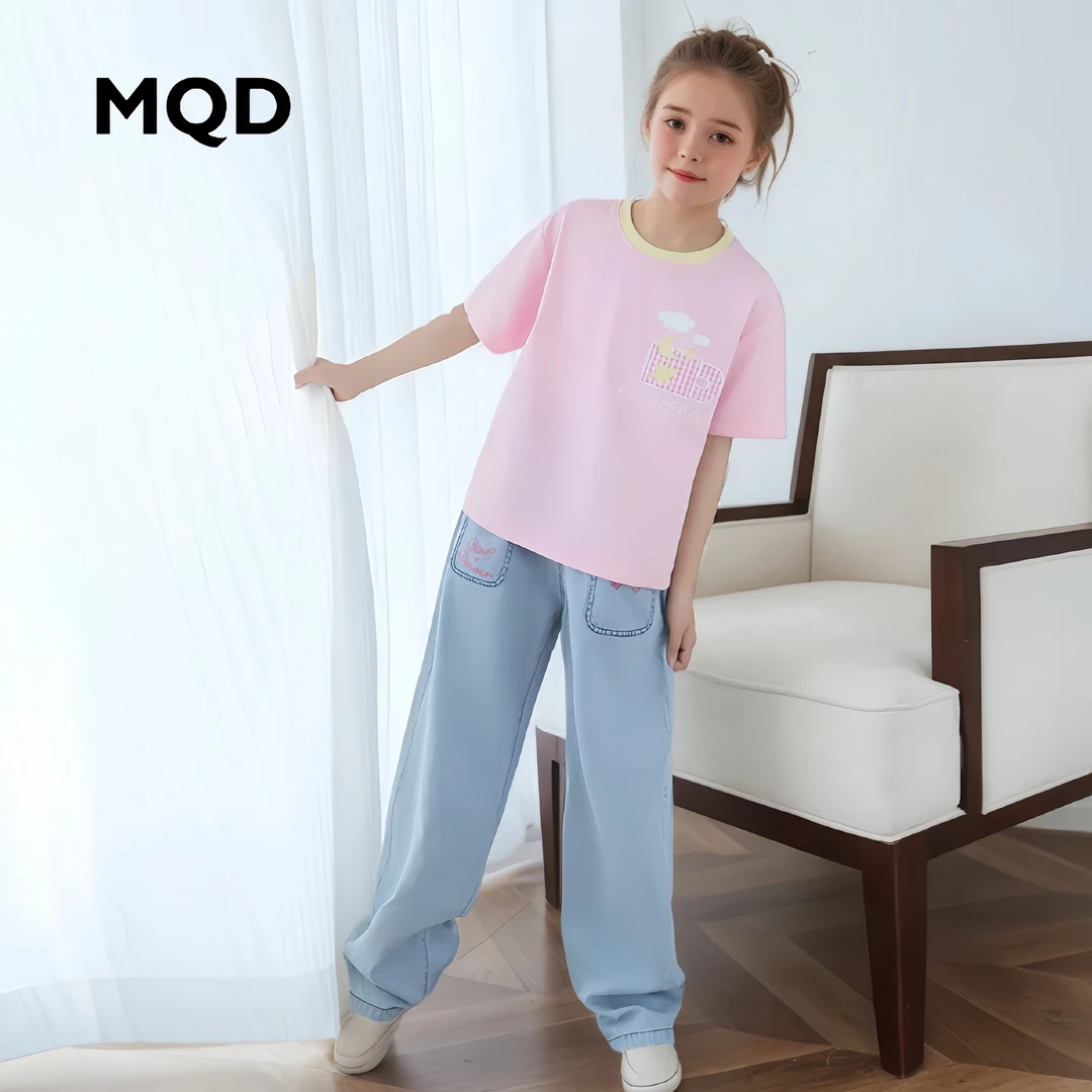 【套装】MQD童装女童25夏季短袖T柔软透气设计师款牛仔裤BD25221408