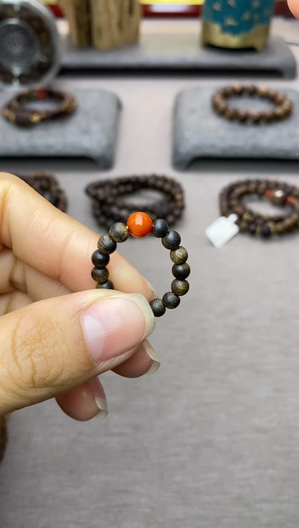 【闪购商品】沉香沉香碎屑白棋戒指04