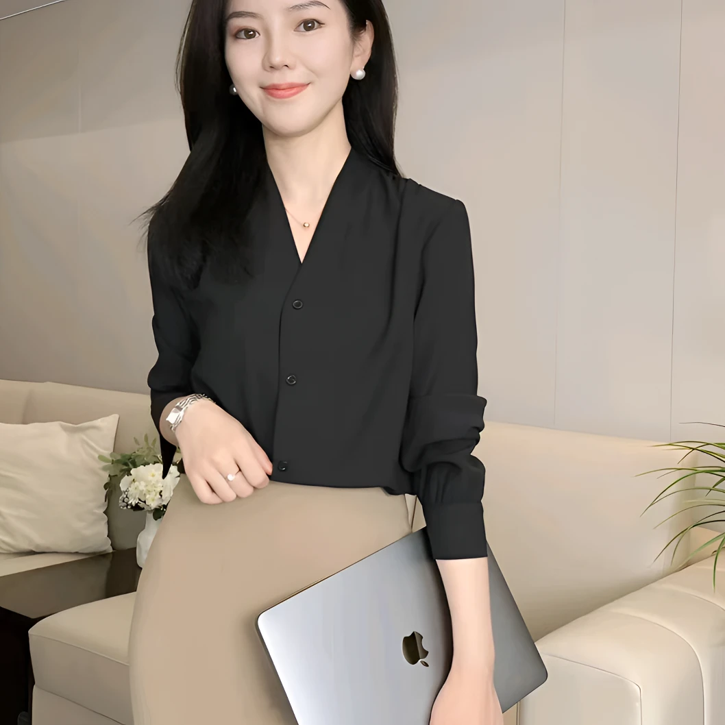 【罗衣专属】-3长袖开衫女春夏款新款衬衣领气质女神范设计感上衣