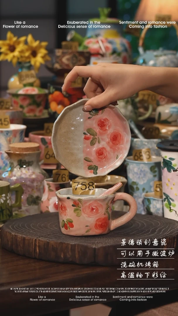 陶瓷758景德镇高温釉下彩绘设计师款式