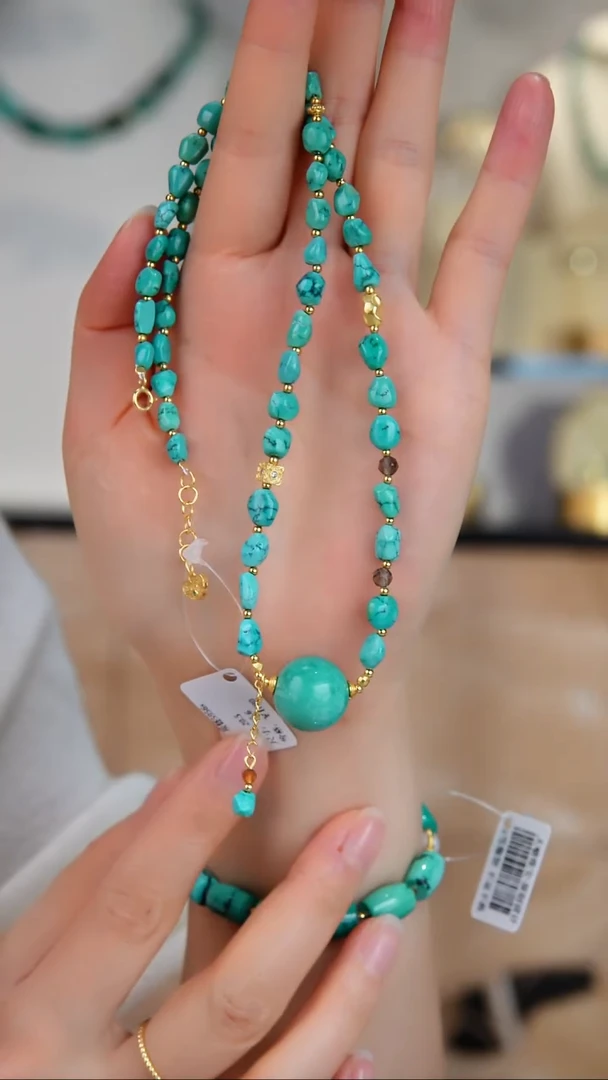 银S925镀金镶嵌绿松石项链多样性发货